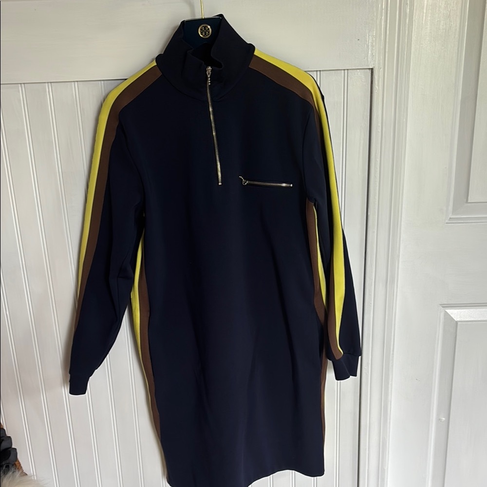 Tory Burch Navy and Yellow Long Sleeve Dress